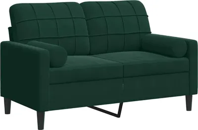 Zdjęcie produktu dla vidaXL 2-osobowa sofa z dekoracyjnymi poduszkami ciemnozielona 120 cm aksamitna