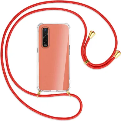 Produktbild von Handykette Backcover-Schutzhülle mit Band (Metall goldfarben) für Oppo Find X2 Pro - rot