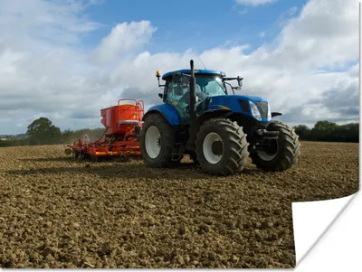 Produktbild von MuchoWow® Poster Traktor - Blau - Landleben - Wolken 120x90 cm - Wandbild