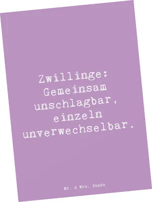 Produktbild von Mr. & Mrs. Panda Postkarte Spruch Unschlagbare Zwillingsgeschwister - Lavendeltraum - Geschenk, einzelkarte, Teamgeist, Postkarten, unschlagbar, Einzigartigkeit