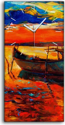 Produktbild von Wohnzimmer-Bild Leinwand Uhr Geräuschlos Kunstdruck 30x60 Boote und Pier - weiße Hände