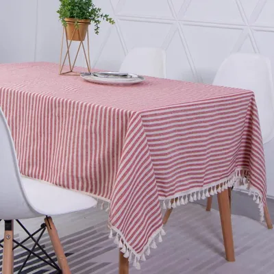 Produktbild von Tischdecke Eckig 90x90 cm Weiß/Rote Streifen Baumwolle Leinen Abwischbar Ölbeständig