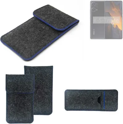 Produktbild von K-S-Trade Handy-Hülle Schutz-Hülle kompatibel mit POCO F5 Filztasche Pouch Tasche Case Sleeve Filzhülle dunkelgrau, blauer Rand