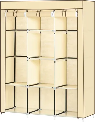 Produktbild von Stoffschrank Kleiderschrank Mit Kleiderstangen, 8 Ebenen, Faltschrank, Vliesstoff, Beige, 125X43X162,5Cm