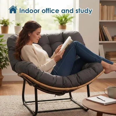 Image de Coussin pour fauteuil à bascule d'extérieur, coussin imperméable pour balancelle, coussin universel pour fauteuil à bascule en rotin, rembourrage élargi et épaissi, coussin de rechange pour intérieur/extérieur, gris foncé