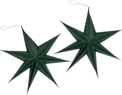 Imagen del producto de Adornos navideños con forma de estrella para colgar, color verde oscuro, juego de 2 unidades