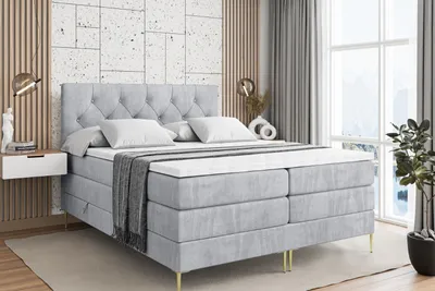 Produktbild von ALTDECOR Boxspringbett mit Gold Füßen, Matratze und Lattenrost, Topper, Polsterbett mit Bettkasten, Bett mit Stauraum H3- und H4- Matratze, Doppelbett -MIRAGE-FZ KING-160x200 - Grau Monolith