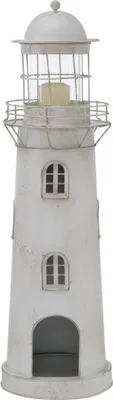 Produktbild von Laterne LIGHTHOUSE hellgrau weiß antik Leuchtturm Windlicht aus Metall H75cm - GROSS