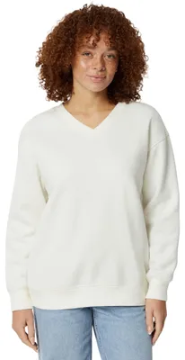 Produktbild von A. Essentials Damen Oversize Fleece-Pullover, Sweatshirt mit V-Ausschnitt, Creme