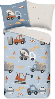Produktbild von Duvet cover Good Morning 135x200 + 1* 80x80 cm - excavator, cement truck, and other vehicles