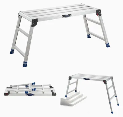 Produktbild von VEVOR Arbeitsplattform 1016x457mm, Klappbare Arbeitsbühne aus Alu mit 226,8kg Tragkraft, 584-876mm Höhenverstellbare Laufbühne mit Sicherheitsverriegelung, Tragbare Stufenleiter für Haus Werkstatt