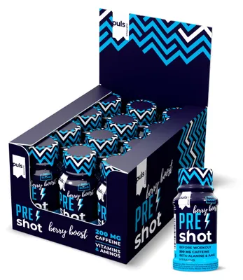 Image de PULS Pre Workout Shot Berry Boost 12 x 60 ml – Booster contenant 200 mg de caféine, Beta‑Alanine, Arginine AKG et vitamines B