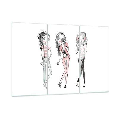 Produktbild von Bilder auf glas - Mädchen Mode Trends Treffen - 105x70cm - Glasbilder - Wandbilder - Kunstdruck - zum Aufhängen bereit - Wanddekoration aus Glas - Glas Bilder - Wandbild auf Glas - GCE105x70-2863