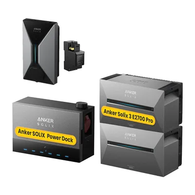 Produktbild von Balkonkraftwerk Speicher,Anker SOLIX Solarbank Power Dock mit SOLIX 3 E2700 Pro x2 & V1 Smartes Ladegerät 22kW für E-Autos Inkl. Smart Zähler(0% MwSt)