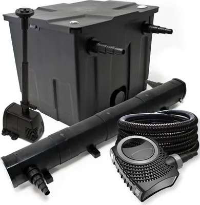 Image de Wiltec Kit complet: CBF-350 Filtre de bassin jusqu'à 12000 L, NEO10000 pompe de filtration 10000l/h 80W, CUV-272 lampe uv 72W, 25m Tuyau 25 mm, HJ-943 fontaine 800l/h 16W