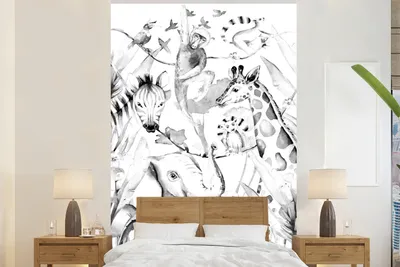 Produktbild von MuchoWow® Fototapete für Wohnzimmer oder Schlafzimmer Wandtapete Vinyl Motivtapete Aquarellieren - Tiere - Elefant - Jungen - Mädchen - Kinder - Kinder - 200x300 cm - Wanddekorationen
