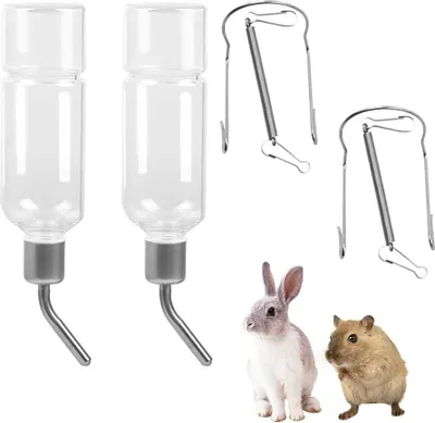 Produktbild von Trinkflasche Kaninchen mit Halterung, 2 Stück Kaninchen Wasser Flaschen, 350ml Hasen Trinkflasche, Hängende Haustiere Wasserflaschen für Kaninchen Hamster