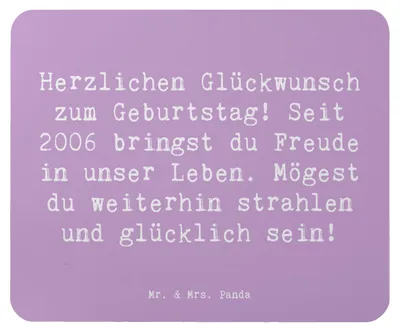 Produktbild von Mr. & Mrs. Panda Mousepad Spruch 2006 Geburtstag - Lavendeltraum - Geschenk, mousematte, Geburtstagsgeschenk, Mouse Pad, Happy Birthday, computermatte, Mauspad, Strahlen