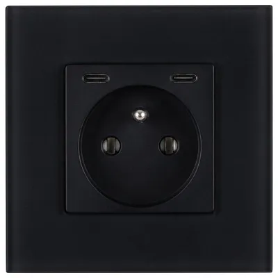 Zdjęcie produktu dla Gniazdo Szklane MATOWE + Podwójna Ładowarka USB C+C 20W Czarne MIUUN, Obraz wygenerowany przez AI