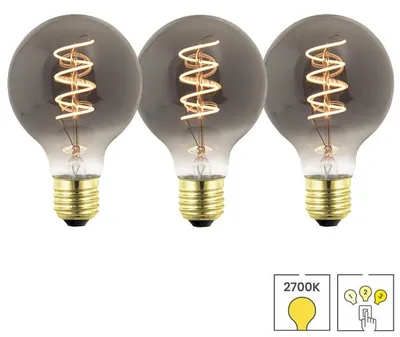 Produktbild von 3-er Set LED-Lampen E27 | 3-stufig dimmbar | 1,8 Watt | 2700K warmweiß | Kugel 80 mm | Smoke | Spiralwendel | Lybardo