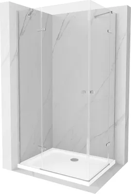 Produktbild von Mexen Roma Duo kippbare Duschabtrennung 90 x 80 cm, Transparent, Chrom + Duschwanne Flat - 854-090-080-01-02-4010