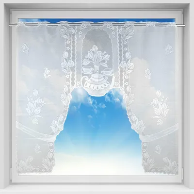 Zdjęcie produktu dla Zasłona łukowa Bella 120 x 105 cm – półzasłona Mona z otworem na karnisz, poliester, haft, osłona zapewniająca prywatność do kuchni i okien