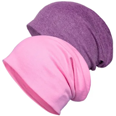 Imagen del producto de Paquete de 2 gorros slouchy de algodón Senker, ideales como gorros para cubrir la cabeza durante tratamientos de quimioterapia