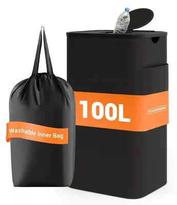 Produktbild von Pfandflaschen Sammelbehälter 100L mit Deckel & Geruchsdicht, Mülleimer Küche, Leergut & Altglas Aufbewahrung, Schwarz