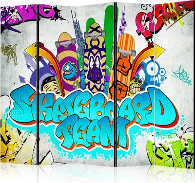 Produktbild von 5-teiliger Einseitiger Vlies Paravent - Skateboard team II 225x172 cm Street art i-C-0165-z-c