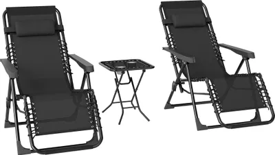 Produktbild von Gartenliege Set 3-TLG. Sonnenliege mit Teetisch 2 Liegestühle Kissen, Outdoor Liege 90x56x110 cm Schwarz