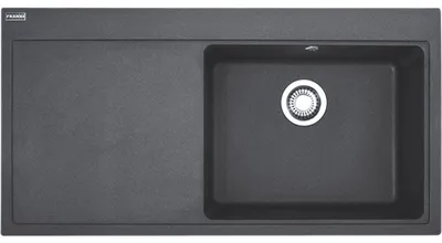 Obrázok produktu pre Drez FRANKE MYTHOS MTG 611 vo farbe ONYX s miskou vpravo a tlačidlovým ventilom / Rozmer výrezu 980 x 495 mm / Vstavaný drez / Granitový drez