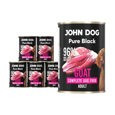 Produktbild von John Dog Hundenassfutter Pure Black Ziege - Premium Getreidefreies Hundefutter mit 96% Fleisch - Monoprotein Nassfutter für ausgewachsene Hunde 6 x 400g