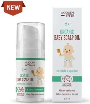 Produktbild von Bio-Öl für die Kopfhaut von Kindern. Holzlöffel 15 ml