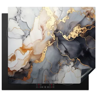 Produktbild von KitchenYeah© Herdabdeckplatte Marmor - Schwarz - Gold - Weiß , 59x51cm, Küche Deko, Glaskeramikkochfeld Herdabdeckung, Abdeckplatte fùr Kochfeld