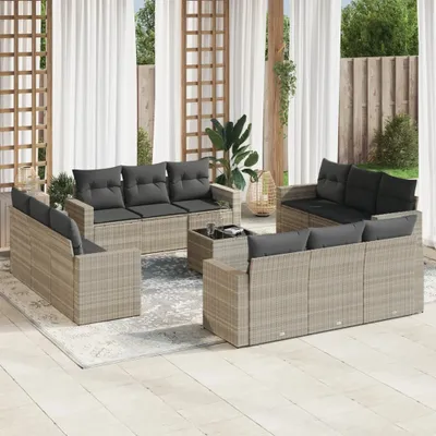 Produktbild von "im Angebot" 13-tlg. Garten-Sofagarnitur - Loungesofa - mit Kissen Hellgrau Poly Rattan - Stapelsessel CC10056