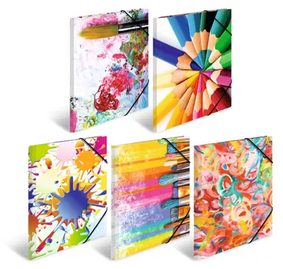 Produktbild von A3-Kunstmappen, 10 Stück, Kindermappen aus Karton mit Eckverschluss und Designmotiv, Gummiband, Innenklappen und Innendruck.