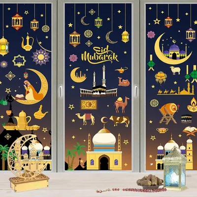 Produktbild von Fensterbilder Ramadan 9 Stück Eid Mubarak Ramadan Sticker Selbstklebend Stern Halbmond Deko