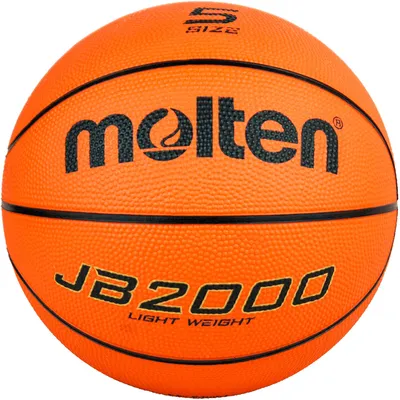 A studio shot of an orange basketball with black text and logos.