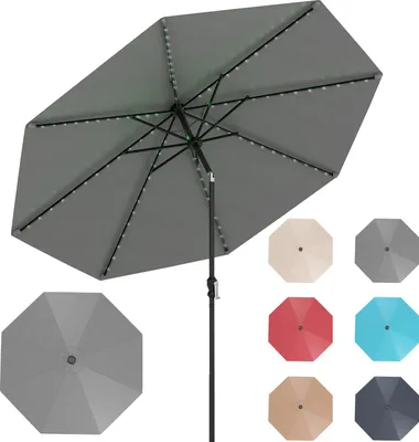 Zdjęcie produktu dla Parasol ogrodowy KOMFOTTEU 300 cm z 96 lampkami LED i 9 trybami, parasol z korbką, parasol tarasowy składany pod kątem 35° z obu stron, parasol na balkon, plażę, basen, bez podstawy