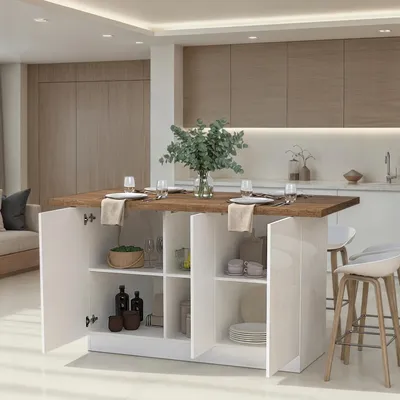 Immagine prodotto di Migani - Isola da Cucina, 160x80x90h cm Bianco Lucido, 3 Ripiani  Italy