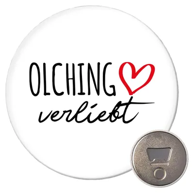 Produktbild von Huuraa Magnet Olching verliebt 59mm Kühlschrankmagnet rund Flaschenöffner Geschenkidee