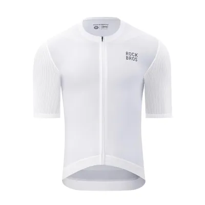 Immagine prodotto di Maglia da ciclismo ROCKBROS a maniche corte da uomo Maglia da ciclismo traspirante ad asciugatura rapida con 3 tasche posteriori, per MTB estiva all'aperto Bianca Taglia UE M