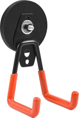 Produktbild von Magnethaken, starker Magnethaken, Doppelhaken, Magnetfuß mit Antirutschbeschichtung und Befestigungsschrauben für Garten, Garage, Werkstatt, 66 mm (orange)