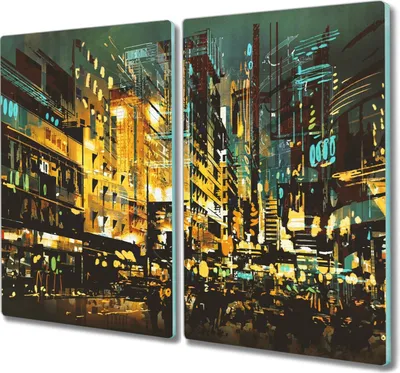 Produktbild von Coloray Kochplattenabdeckung Herdabdeckplatte 2x30x52 cm Hackbrett Schneidebrett Küchenbrett - city-Nacht