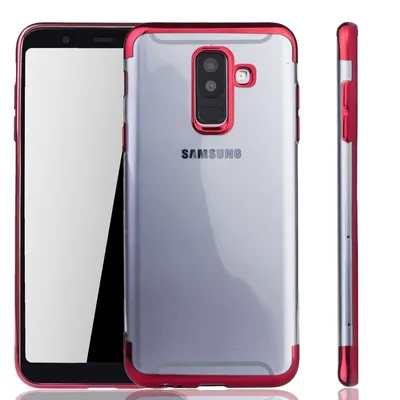 Produktbild von Handyhülle für Samsung Galaxy A6 Plus Rot - Clear - TPU Silikon Case Backcover Schutzhülle in Transparent   Rot