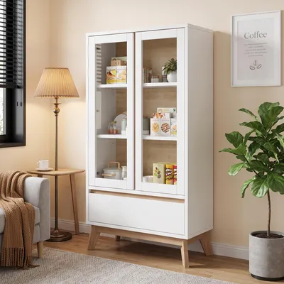 Produktbild von okwish Weiß Küchenschrank verstellbaren Einlegeböden, Sideboard mit Schubladen,Doppeltür-Design, Für Wohnzimmer oder Küche