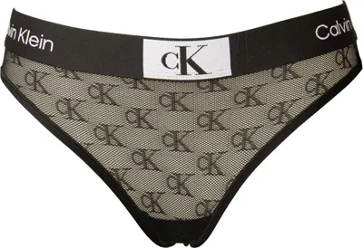 Produktbild von CK CALVIN KLEIN Damen-Slip, sichtbare elastische Hose mit Logo, transparenter Stoff, Artikel QF7183E, S, Elasthan 26%,Nylon 74%