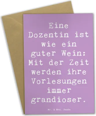 Produktbild von Mr. & Mrs. Panda Glückwunschkarte Spruch Dozentin Genuss - Lavendeltraum - Geschenk, Geschenke mit Herz, Beruf, Anerkennung, osterkarten, einladungskarten, Vorlesungen