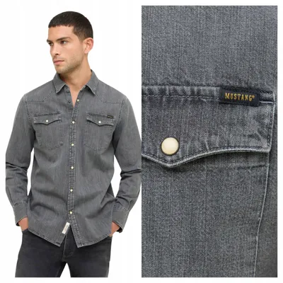 Immagine prodotto di Mustang | Camicia da uomo Duver Denim nera, vestibilità regolare, in cotone, maniche lunghe, taglia XXL
