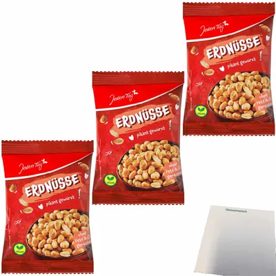 Produktbild von Jeden Tag Erdnüsse Pikant Gewürzt 3er Pack (3x150g Packung) + usy Block
